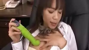 Asian teen Shelly, in uniform, teases with toy in detention
