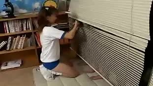 Osaka beauty, Aya Natsuki, in uniform, teases through glory-hole